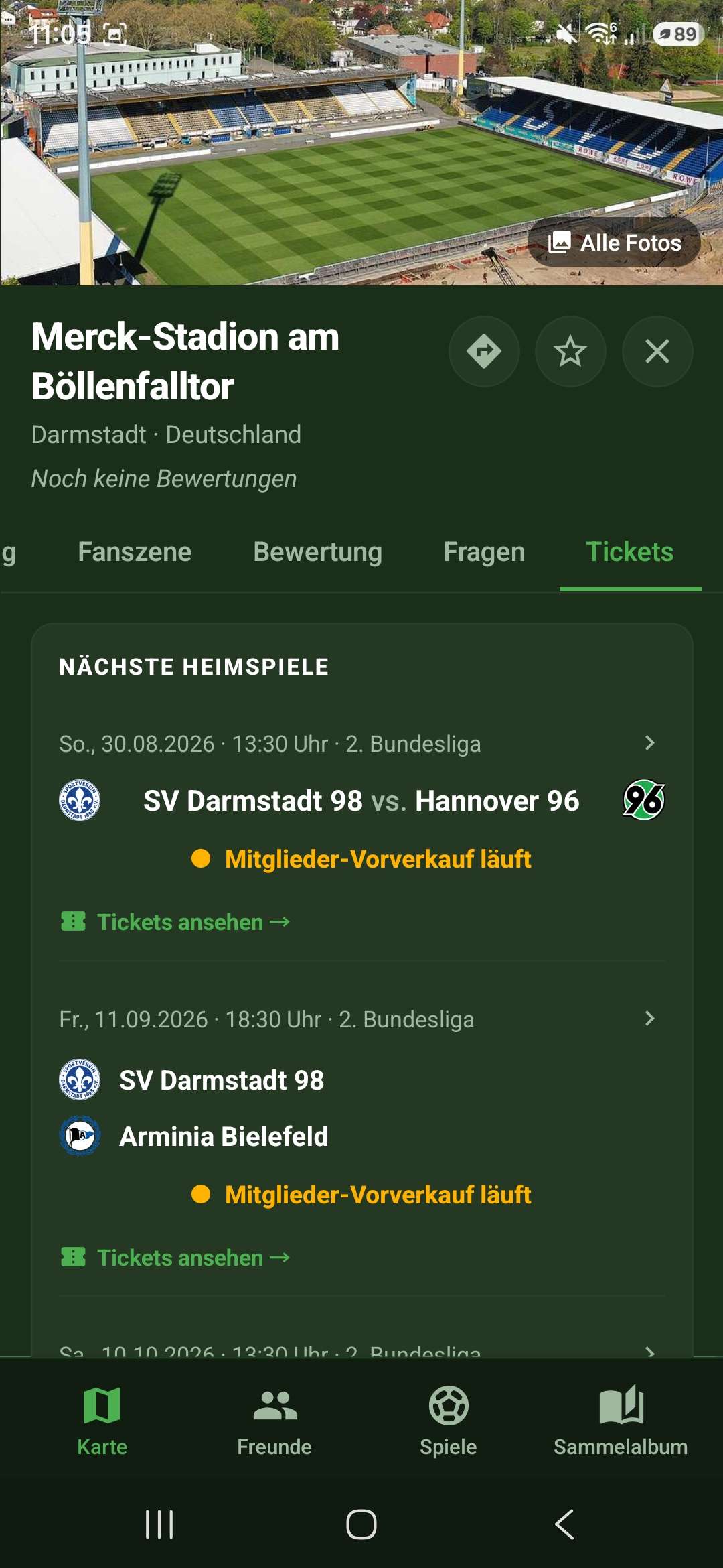 Ticket-Übersicht der Grounder-App